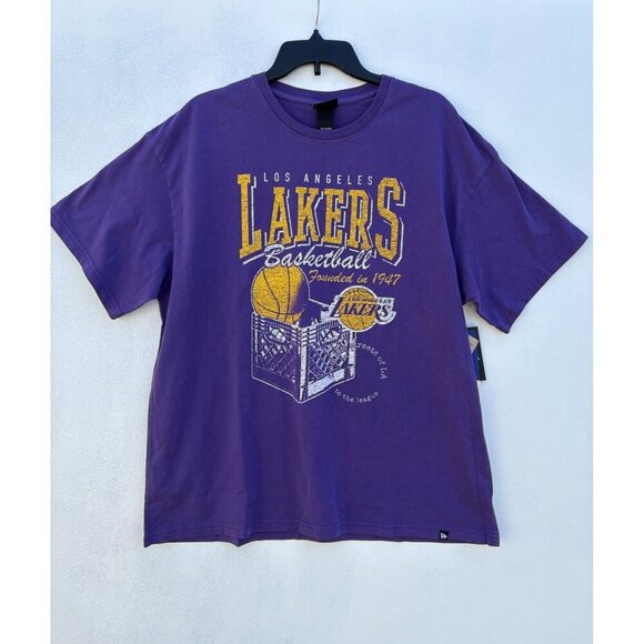 Los Angeles Lakers Purple Graphic Tee By New Era Basketball Design Short Sleeve - Picture 1 of 5